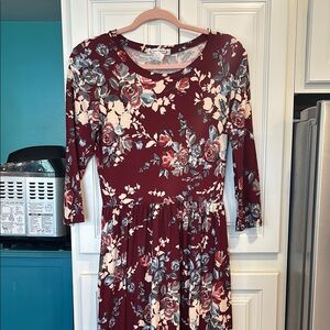 Floral Burgundy Dress Medium